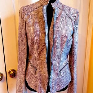 White House Black Market Gray and Cream Blazer with Stand-Up Collar